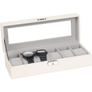Watch Case 6 Slot Leather Watch Box Display Case Organizer Glass Jewelry Storage